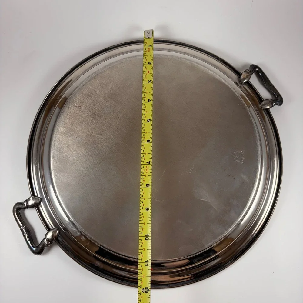Sheridan‎ Silverplate Round Serving Tray Etched Floral Design with Handles 12in